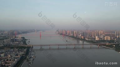 湖北武汉长江大桥鹦鹉洲大桥清晨航拍